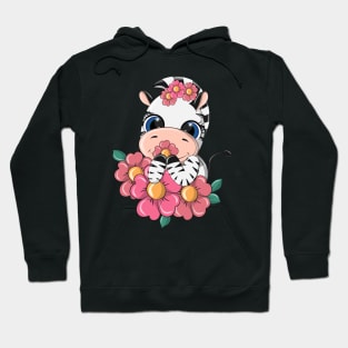 Cartoon zebra in a meadow with flowers. Hoodie